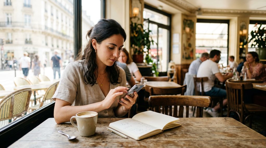Smartphone posé sur le comptoir d'une boutique