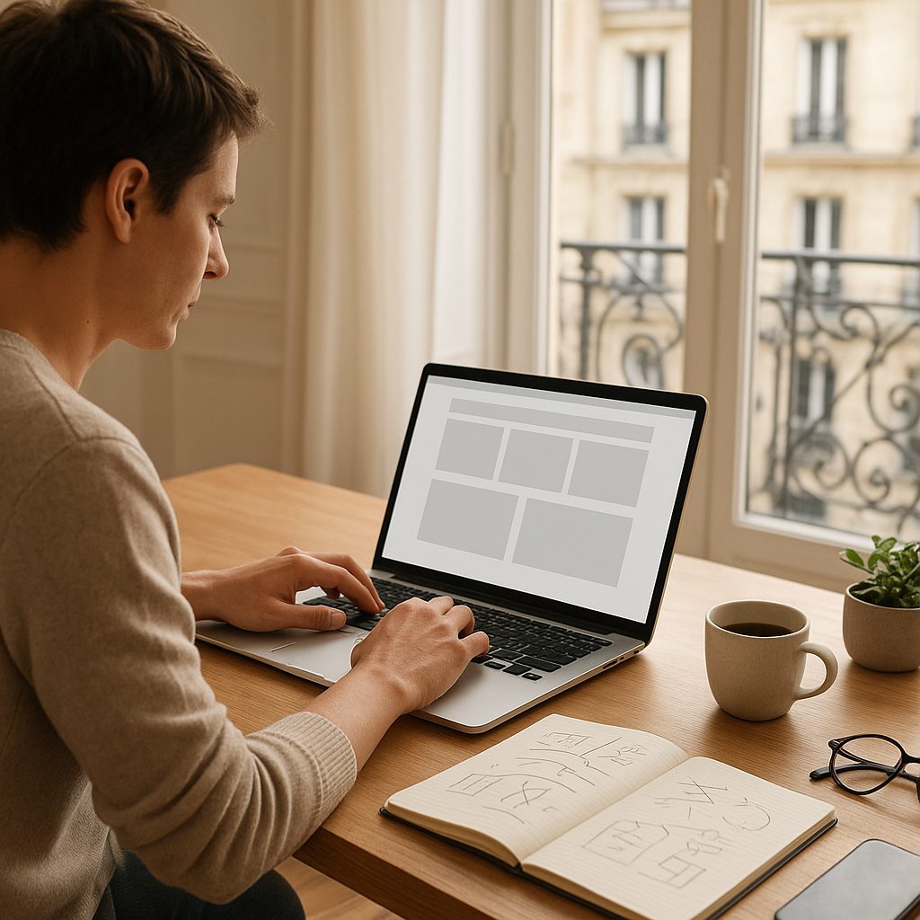 Préparation d'une campagne d'emailing sur un ordinateur portable dans un bureau lumineux
